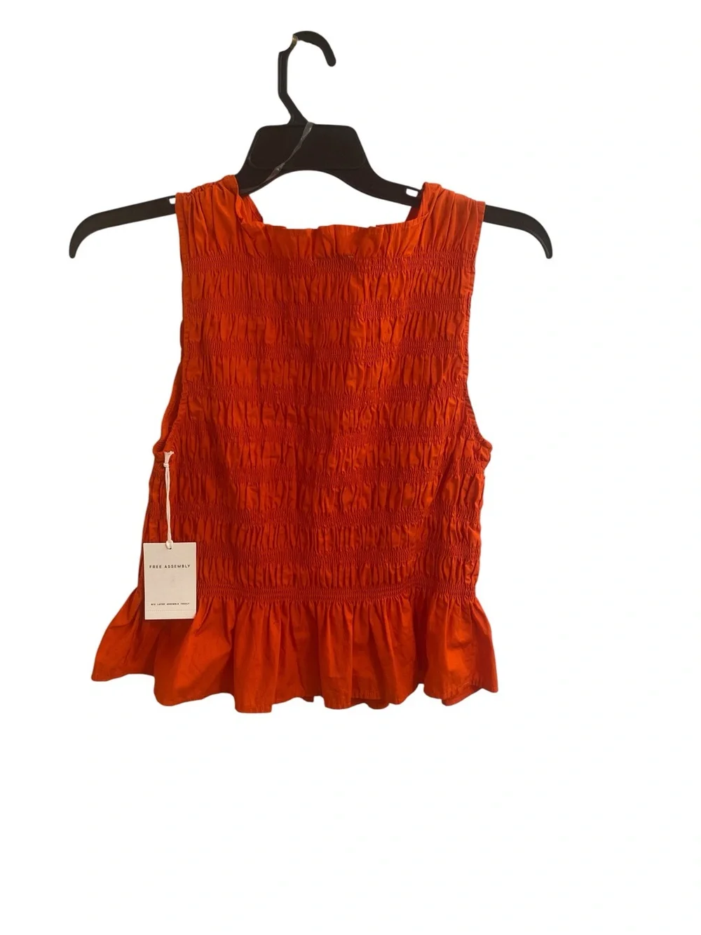 Sleeveless Smocked Peplum Top Bright Orange Coastal Summer Ruffle Top Size Large - Picture 4 of 14